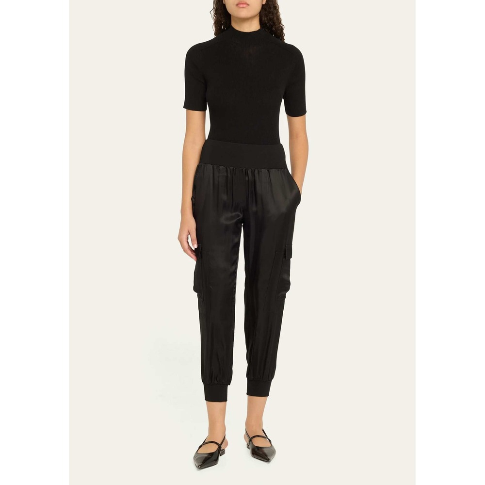 Cinq a Sept Tous Les Jours Giles Satin Jogger Pants Black Cargo High Waist L